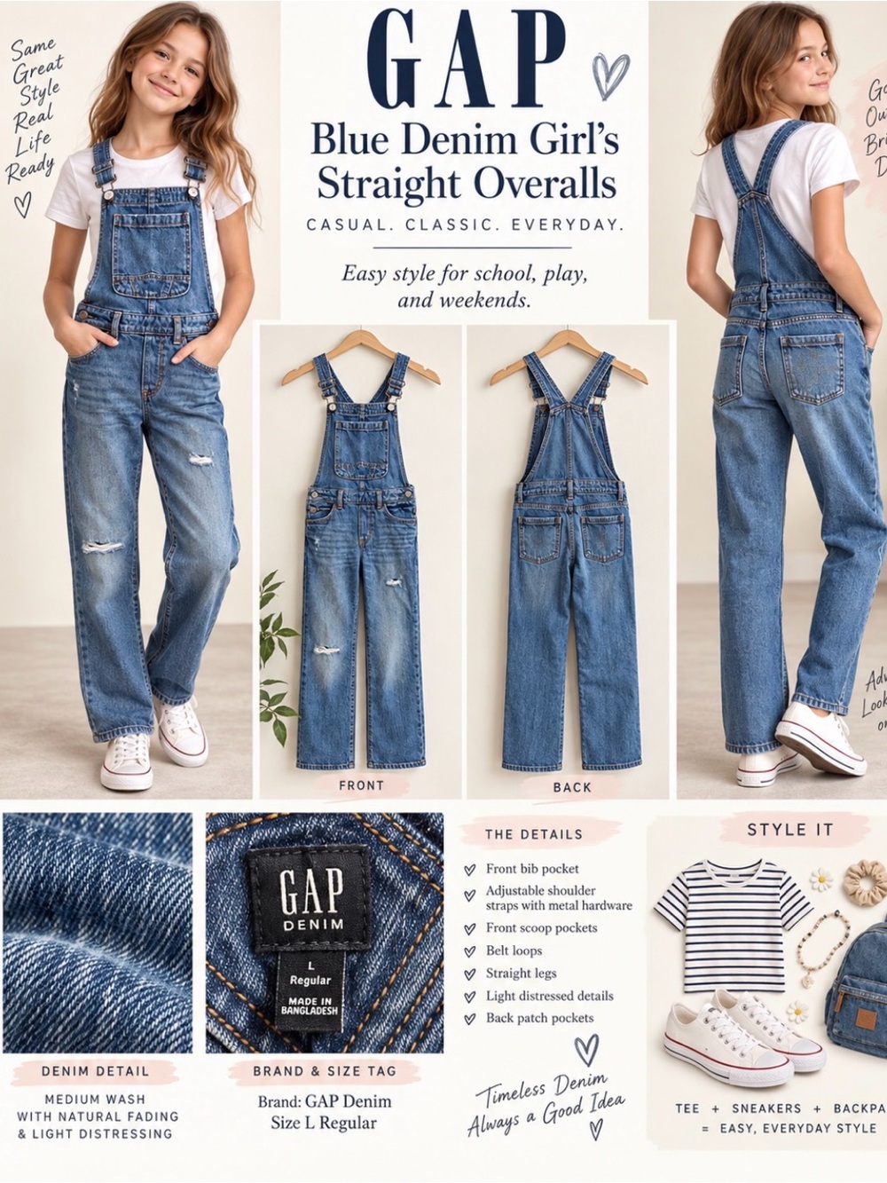 GAP Blue Denim Girl's Straight Overalls